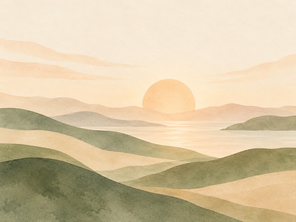 Soft sunrise landscape illustration representing renewed energy