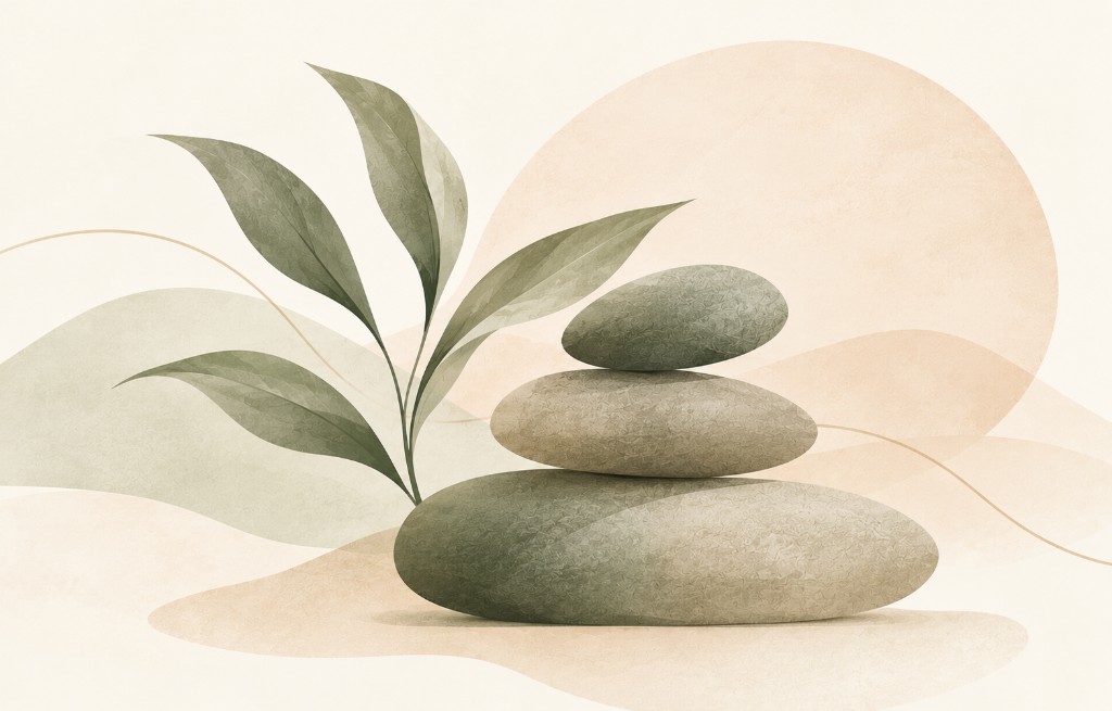 Balanced stone illustration representing tension relief